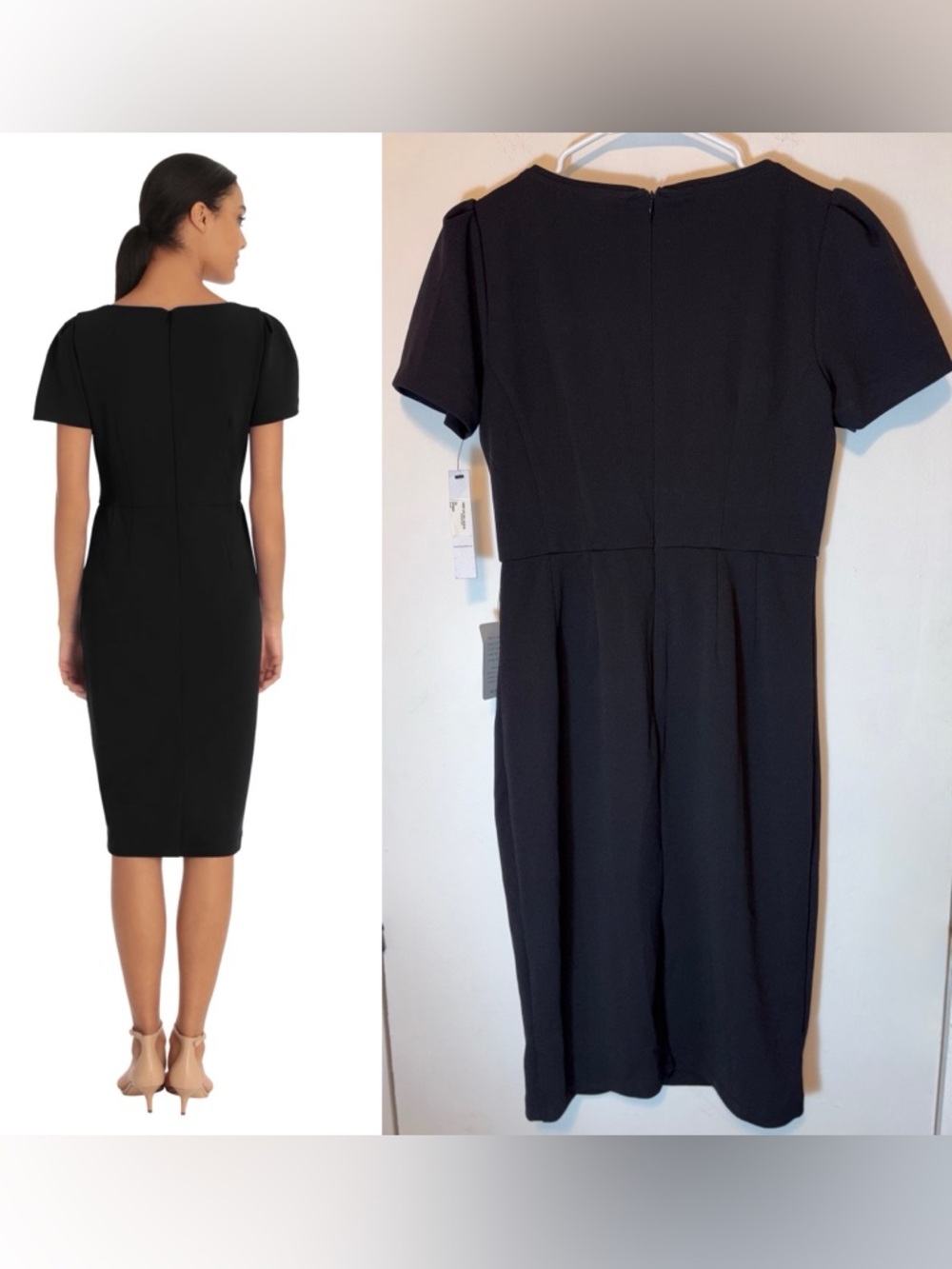 Maggy London Black V Neck Short Flutter Sleeve Claudia Sheath Dress Size 4 - Picture 2 of 7